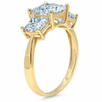 Prsten za godišnjicu zaruka od žutog zlata 18K izrezan princeza plavi prirodni akvamarin 2,62 karata, veličina 6,5