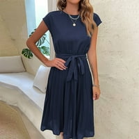 Ženska modna ljetna haljina A kroja bez rukava srednje duljine s okruglim vratom s printom tamnozelene boje 2 inča