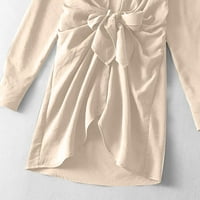Jesenska Haljina ženska ležerna bluza s dugim rukavima, košulje, majica bez ramena, bež