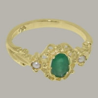 Ženski jubilarni prsten od 18k žutog zlata britanske proizvodnje s prirodnim smaragdom i kultiviranim biserima - opcije veličine-veličina