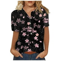 Rasprodaja Plus-size bluza s cvjetnim printom s izrezom u obliku slova u, Ležerne ženske modne bluze kratkih rukava, ružičaste, u