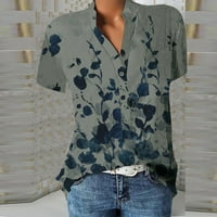 Ženske majice, bluza s kratkim rukavima s printom, Ležerne ženske ljetne majice s izrezom u obliku slova A, tunike, košulje u sivoj