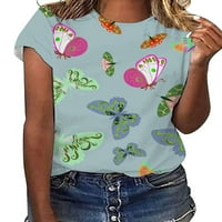 Ženska labava bluza, majica s printom leptira, ležerna majica kratkih rukava s okruglim vratom, vrhovi za slobodno vrijeme, ljetna