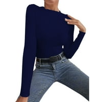 Majice za žene za jesen / zimu jednobojni pulover s visokim vratom s dugim rukavima pleteni džemper za žene topovi plava majica za
