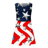 Haljine za 4. srpnja za žene, modna novost, Midi haljina s okruglim vratom s printom američke zastave bez rukava