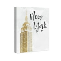Wynwood Studio Cities and Skylines Wall Art Canvas Otisci 'New York In My Heart Gold' gradovi Sjedinjenih Država - Zlato, bijelo