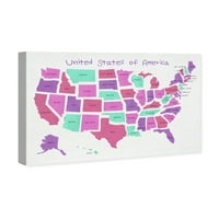 Wynwood Studio Education and Office Wall Art Canvas Printins 'USA MAP 4' Obrazovne ljestvice - ružičasta, ljubičasta
