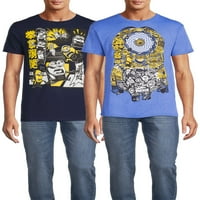 Minions muški i veliki muški kanji stripovi i minion grafičke majice, 2-pack, veličine S-3xl
