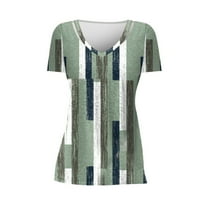 Ženska bluza za žene, ljetni modni ženski top s izrezom u obliku slova u i kratkim rukavima, majica s prugastim printom, zelena +