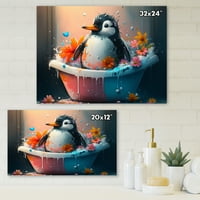 Dizajnirati glupi pingvini kupajući se cvjetajućim cvjetovima II platno zidna umjetnost