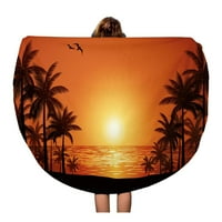 Okrugli ručnik za plažu deka Zalazak sunca palme plaža tropska silueta Havaji krajolik krstarenje krug kružni ručnici tepih tapiserija