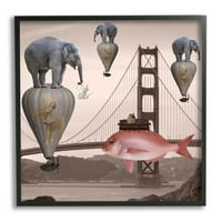 Stupell Industries nadrealna slonova ribe baloni Zlatna vrata most voda uokvirena zidna umjetnost, 12, dizajn Daniela Nocito