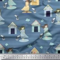 Tkanina Od Poli Georgette s crtanim tiskom kuća, pas i djevojka , tkanina za šivanje široka jarda