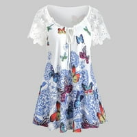 Majice za žene, Plus Size ljetne Ležerne majice, asimetrični gornji dio s naramenicama s printom leptira, čipkasta bluza u bijeloj