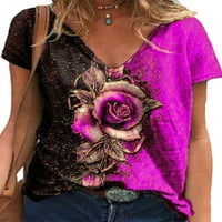 Vintage majice za žene majice s cvjetnim printom ležerna Majica kratkih rukava s cvjetnim printom ruža bluza