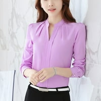 Ženske košulje, ženska kratka uredska radna odjeća, košulje s izrezom, ležerni vrhovi dugih rukava, bluza u ljubičastoj boji
