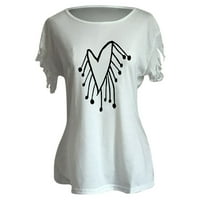 Ženske majice, Ženske casual modne majice s printom srca s resama kratkih rukava, bijele;