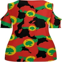 Zastava Oromo na karti Afrike Ženska majica kratkih rukava s ramena majica bluza vrhovi