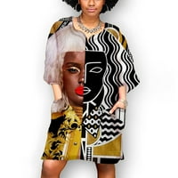 Plus-size ženske Ležerne mini haljine u afričkom stilu s vintage printom sa srednjim rukavima i dekolteom u obliku slova u