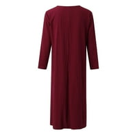 Ženske haljine A kroja s okruglim vratom dugih rukava ležerna haljina obična ljetna Ženska haljina srednje duljine s džepovima crvena