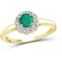 0. Carat T.G.W. Smaragdni dragulj i bijeli dijamantni naglasak zlata preko srebrnog prstena Sterling