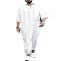 Muška majica Maksi-a, muslimanska duga haljina, molitveni ogrtač kratkih rukava, ležerna bluza, ljetne košulje s izrezom u obliku