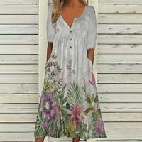 Ljetna Ženska haljina s izrezom i gumbima u obliku slova u, kratkim rukavima i cvjetnim printom, Ležerne haljine s džepovima za odmor