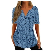 Ženske bluze, ležerna bluza kratkih rukava, Ženska majica s printom, ljetni vrhovi s izrezom u obliku slova U, plava 4 inča