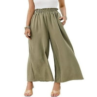 ; ženske ravne hlače visokog struka, široke ljetne hlače, udobne uredske sportske hlače za slobodno vrijeme, zelena;