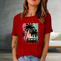 modni topovi za žene, majice kratkih rukava, široka lagana bluza, vrhovi za plažu s uzorkom kokosove palme, vrhovi s okruglim vratom,