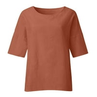 Pamučni laneni vrhovi Plus veličine za žene prevelike bluze kratkih rukava s okruglim vratom ljetne osnovne jednobojne tunike lanene