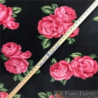 Tkanina od flisa s printom ružičaste ruže na crnoj pozadini širine 58 inča prodaje se u dvorištu