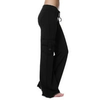 Ženske hlače Ležerne jednobojne s džepovima, Plus veličine, široke teretne hlače, elastični pojas, čipka, rastezljive sportske duge