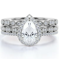Elegantni vjenčani prsten - trio od pravog moissanita od 1 karata s zaručničkim prstenom i zaručničkim prstenima od 18k zlata preko
