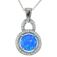 Stvorena plava ogrlica Opal i CZ Sterling Silver Circle, 18
