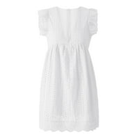 Ženska jednobojna modna ljetna haljina kratkih rukava s dubokim dekolteom u obliku slova u, bijela u obliku slova u
