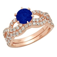 1. dijamant okruglog reza s imitacijom plavog safira od ružičastog zlata 14k s naglascima vjenčani set od 4,75