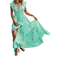 Maturalna Haljina za žene s izrezom u obliku slova H i kratkim rukavima, haljina za odmor s trbuščićem, Plava