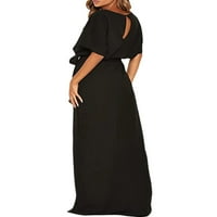 Duga haljina za izlazak za žene, jednobojne maksi haljine kratkih rukava, Crni;