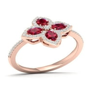 Imperijalni dragulj 14K ružičasto zlato srebro stvoreno rubin i stvorio cvjetni prsten od bijelog safira za žene
