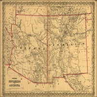 Galerijski plakat veličine 24 I. 36, Karta Novog Meksika i Arizone Colton iz 1873. godine