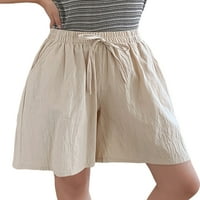 Ženske bermudske kratke hlače, široke pamučne lanene kratke hlače, Ležerne široke Palazzo hlače, kratke hlače