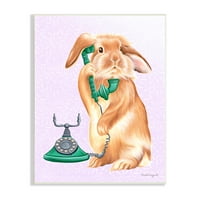 Stupell Industries Fluffy Bunny Rabbit Talking Green Rotary Telefon Grafička umjetnost Umjetnost Umjetnička umjetnost Umjetnička
