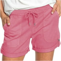 Ženske kratke hlače u donjem rublju, jednobojne, širokih nogavica, labave, visokog struka, na vezanje, ljetne, ružičaste 6