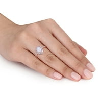 Miabella Women's 1- ct Opal stvorio bijeli safir i dijamantni naglasak 10kt ružičastih halo prstena