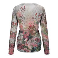 Majice dugih rukava za Žene, Ležerne majice dugih rukava s vintage cvjetnim printom, majica s okruglim vratom, pulover s okruglim