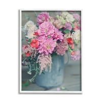Ružičasti cvjetni aranžman s mekim fokusom, fotografija u sivom loncu, umjetnički tisak u bijelom okviru, zidna umjetnost, 16.20