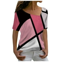 Ženske majice, Karirana bluza s izrezom u obliku slova u, ležerna ženska hit prodaja, majica kratkih rukava, ljetne bluze u ružičastoj