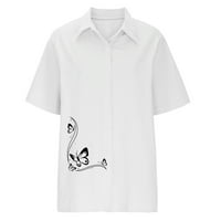 Majice za žene u donjem rublju-Udobna pamučna lanena bluza kratkih rukava, majice s reverom, bijele majice u donjem dijelu leđa
