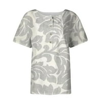 Bluze za slobodno vrijeme kratkih rukava, cvjetni vrhovi s izrezom u obliku slova u, ljetne ženske sive boje u obliku slova u, u